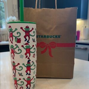 Starbucks Festive Tumbler with Green and Red Design
